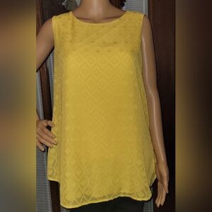 Susan Graver Small Yellow Clip Dot Chiffon Overlay Sleeveless Tunic